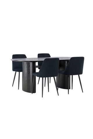 Venture Home Isolde Matbord 180*75 - Svart / Svart MDF +Nattmatstol - Svart / Svart sammet _4