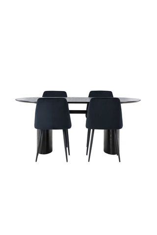 Venture Home Isolde Matbord 180*75 - Svart / Svart MDF +Nattmatstol - Svart / Svart sammet _4