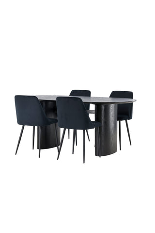 Venture Home Isolde Matbord 180*75 - Svart / Svart MDF +Nattmatstol - Svart / Svart sammet _4