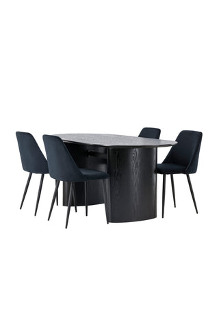Venture Home Isolde Matbord 180*75 - Svart / Svart MDF +Nattmatstol - Svart / Svart sammet _4