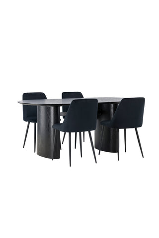 Venture Home Isolde Matbord 180*75 - Svart / Svart MDF +Nattmatstol - Svart / Svart sammet _4
