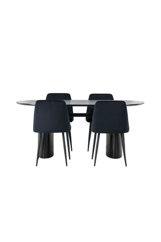 Venture Home Isolde Matbord 180*75 - Svart / Svart MDF +Nattmatstol - Svart / Svart sammet _4