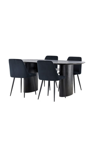 Venture Home Isolde Matbord 180*75 - Svart / Svart MDF +Nattmatstol - Svart / Svart sammet _4