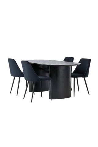 Venture Home Isolde Matbord 180*75 - Svart / Svart MDF +Nattmatstol - Svart / Svart sammet _4