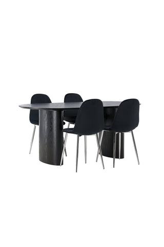 Venture Home Isolde Matbord 180*75 - Svart / Svart MDF +Polar Matstol - Svart sammet / Krom _4