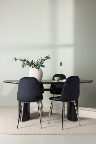 Venture Home Isolde Matbord 180*75 - Svart / Svart MDF +Polar Matstol - Svart sammet / Krom _4