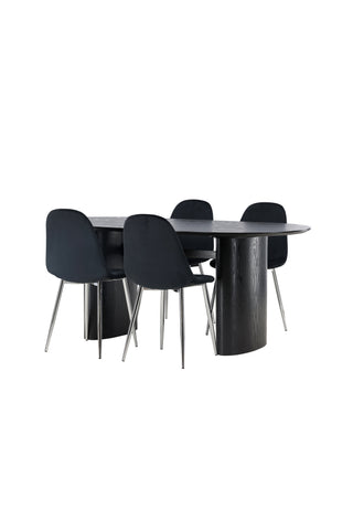 Venture Home Isolde Matbord 180*75 - Svart / Svart MDF +Polar Matstol - Svart sammet / Krom _4