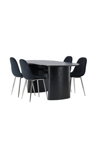Venture Home Isolde Matbord 180*75 - Svart / Svart MDF +Polar Matstol - Svart sammet / Krom _4