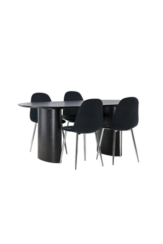 Venture Home Isolde Matbord 180*75 - Svart / Svart MDF +Polar Matstol - Svart sammet / Krom _4