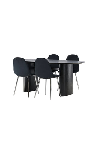 Venture Home Isolde Matbord 180*75 - Svart / Svart MDF +Polar Matstol - Svart sammet / Krom _4