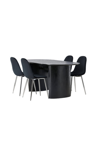 Venture Home Isolde Matbord 180*75 - Svart / Svart MDF +Polar Matstol - Svart sammet / Krom _4
