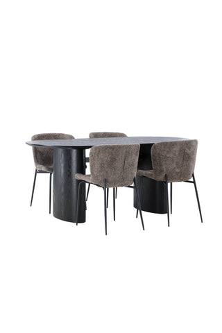 Venture Home Isolde Matbord 180*75 - Svart / Svart MDF + Modesto Matstol - Grå / Rökt Svart Boucle _4