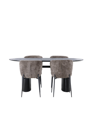Venture Home Isolde Matbord 180*75 - Svart / Svart MDF + Modesto Matstol - Grå / Rökt Svart Boucle _4