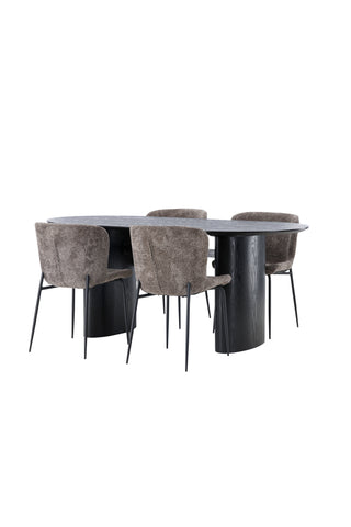 Venture Home Isolde Matbord 180*75 - Svart / Svart MDF + Modesto Matstol - Grå / Rökt Svart Boucle _4