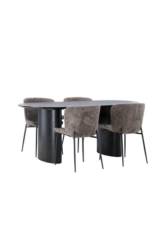 Venture Home Isolde Matbord 180*75 - Svart / Svart MDF + Modesto Matstol - Grå / Rökt Svart Boucle _4