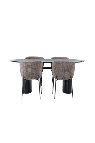 Venture Home Isolde Matbord 180*75 - Svart / Svart MDF + Modesto Matstol - Grå / Rökt Svart Boucle _4