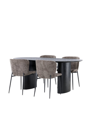 Venture Home Isolde Matbord 180*75 - Svart / Svart MDF + Modesto Matstol - Grå / Rökt Svart Boucle _4