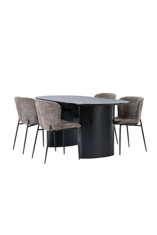 Venture Home Isolde Matbord 180*75 - Svart / Svart MDF + Modesto Matstol - Grå / Rökt Svart Boucle _4