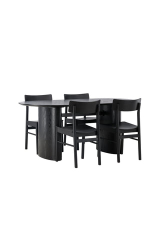 Venture Home Isolde Matbord 180*75 - Svart / Svart MDF +Montros Matstol - Naturligt / Naturgummiträ _4