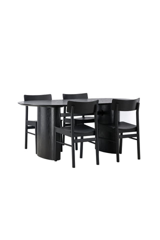 Venture Home Isolde Matbord 180*75 - Svart / Svart MDF +Montros Matstol - Naturligt / Naturgummiträ _4