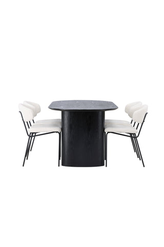Venture Home Isolde Matbord 180*75 - Svart / Svart MDF +Chico Matstol - Svart / Vit Boucle _4