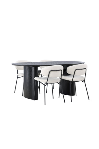 Venture Home Isolde Matbord 180*75 - Svart / Svart MDF +Chico Matstol - Svart / Vit Boucle _4