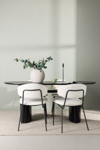 Venture Home Isolde Matbord 180*75 - Svart / Svart MDF +Chico Matstol - Svart / Vit Boucle _4