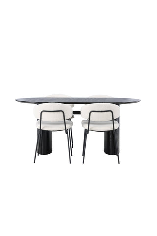 Venture Home Isolde Matbord 180*75 - Svart / Svart MDF +Chico Matstol - Svart / Vit Boucle _4
