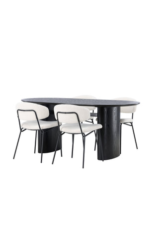 Venture Home Isolde Matbord 180*75 - Svart / Svart MDF +Chico Matstol - Svart / Vit Boucle _4
