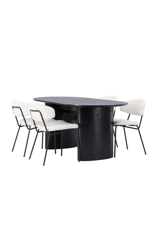 Venture Home Isolde Matbord 180*75 - Svart / Svart MDF +Chico Matstol - Svart / Vit Boucle _4