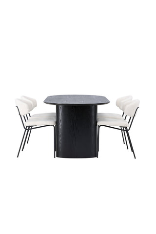 Venture Home Isolde Matbord 180*75 - Svart / Svart MDF +Chico Matstol - Svart / Vit Boucle _4