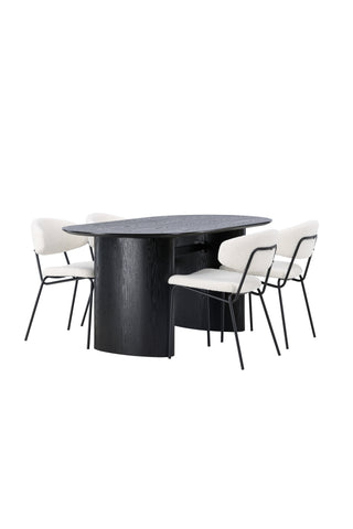 Venture Home Isolde Matbord 180*75 - Svart / Svart MDF +Chico Matstol - Svart / Vit Boucle _4