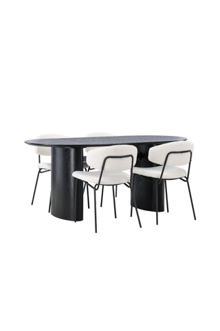 Venture Home Isolde Matbord 180*75 - Svart / Svart MDF +Chico Matstol - Svart / Vit Boucle _4