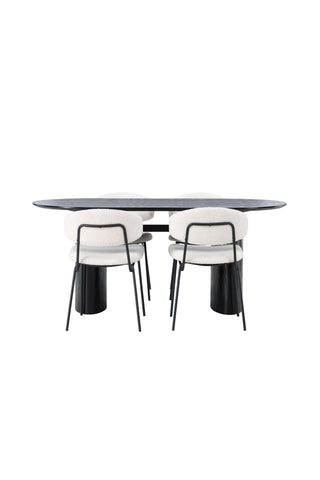 Venture Home Isolde Matbord 180*75 - Svart / Svart MDF +Chico Matstol - Svart / Vit Boucle _4
