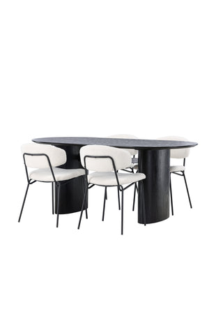 Venture Home Isolde Matbord 180*75 - Svart / Svart MDF +Chico Matstol - Svart / Vit Boucle _4