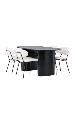 Venture Home Isolde Matbord 180*75 - Svart / Svart MDF +Chico Matstol - Svart / Vit Boucle _4