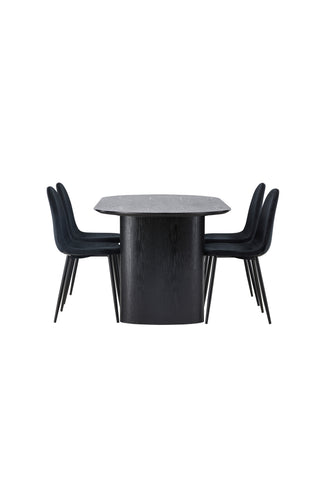 Venture Home Isolde Matbord 180*75 - Svart / Svart MDF +Polar Matstol - Svarta ben / Svart sammet _4