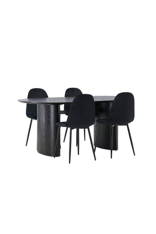 Venture Home Isolde Matbord 180*75 - Svart / Svart MDF +Polar Matstol - Svarta ben / Svart sammet _4