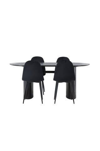 Venture Home Isolde Matbord 180*75 - Svart / Svart MDF +Polar Matstol - Svarta ben / Svart sammet _4