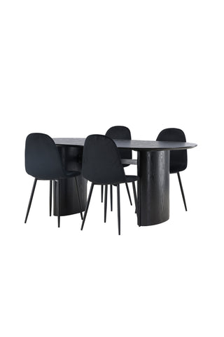 Venture Home Isolde Matbord 180*75 - Svart / Svart MDF +Polar Matstol - Svarta ben / Svart sammet _4