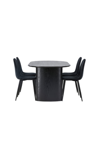 Venture Home Isolde Matbord 180*75 - Svart / Svart MDF +Polar Matstol - Svarta ben / Svart sammet _4
