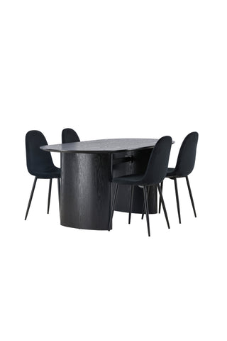 Venture Home Isolde Matbord 180*75 - Svart / Svart MDF +Polar Matstol - Svarta ben / Svart sammet _4