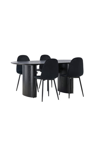 Venture Home Isolde Matbord 180*75 - Svart / Svart MDF +Polar Matstol - Svarta ben / Svart sammet _4