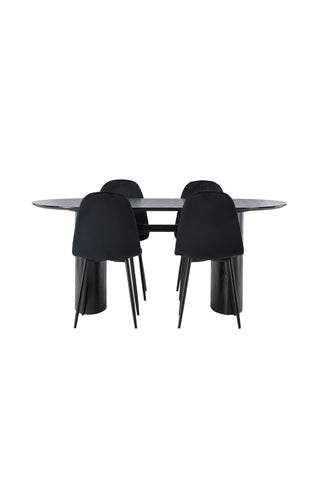Venture Home Isolde Matbord 180*75 - Svart / Svart MDF +Polar Matstol - Svarta ben / Svart sammet _4