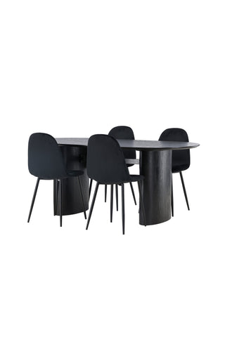 Venture Home Isolde Matbord 180*75 - Svart / Svart MDF +Polar Matstol - Svarta ben / Svart sammet _4