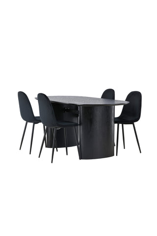Venture Home Isolde Matbord 180*75 - Svart / Svart MDF +Polar Matstol - Svarta ben / Svart sammet _4