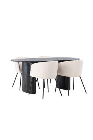 Venture Home Isolde Matbord 180*75 - Svart / Svart MDF +Berit Stol - Svart / Beige sammet _4
