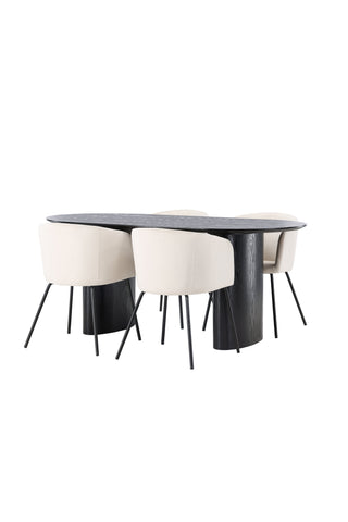 Venture Home Isolde Matbord 180*75 - Svart / Svart MDF +Berit Stol - Svart / Beige sammet _4