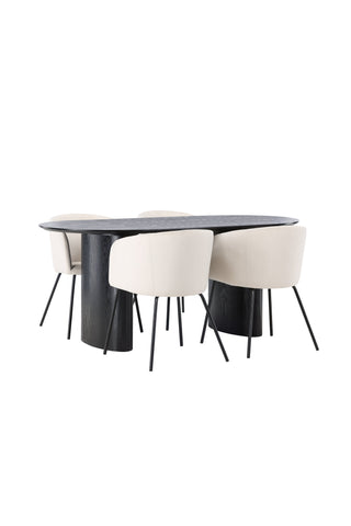 Venture Home Isolde Matbord 180*75 - Svart / Svart MDF +Berit Stol - Svart / Beige sammet _4