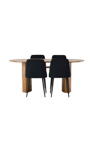 Venture Home Isolde Matbord 140*75 - Natur / Natur MDF +Natt Matstol - Svart / Svart sammet _4
